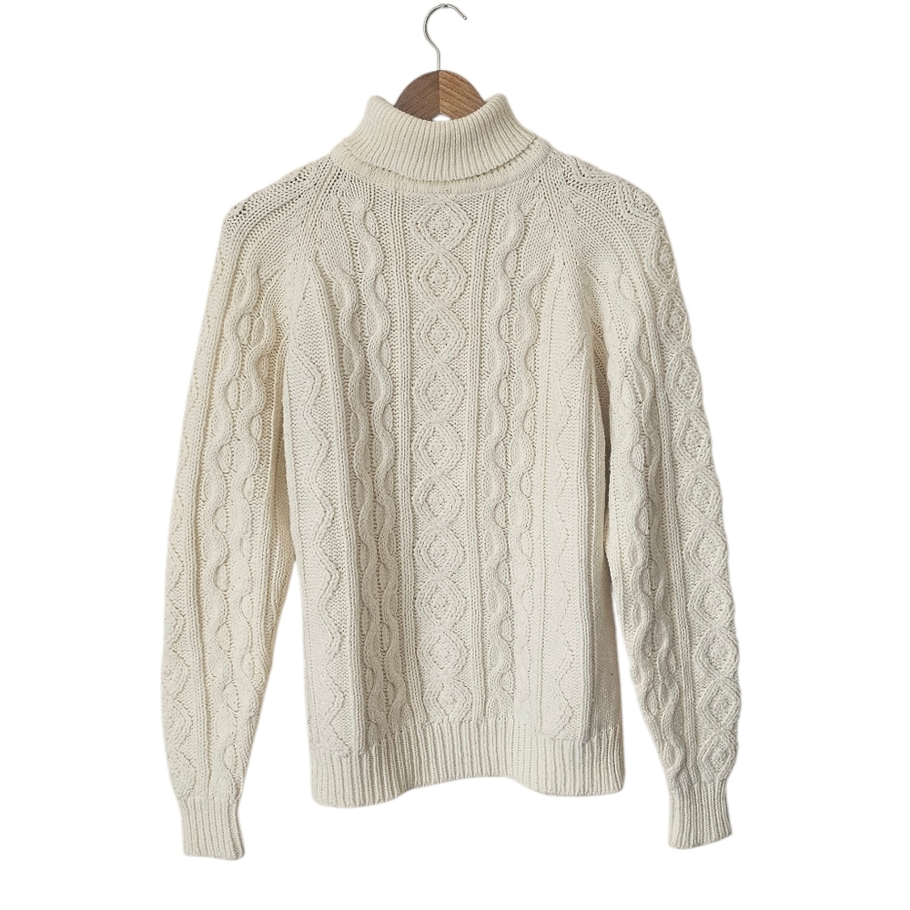Vintage Sears Kings Road Diamonc Knit Turtleneck Sweater Preppy Cream Size M‎